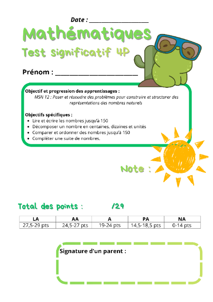 Test significatif – Bande numérique jusqu'à 150 – Maths 4P – mathematiques – ressource pédagogique SDMcollective