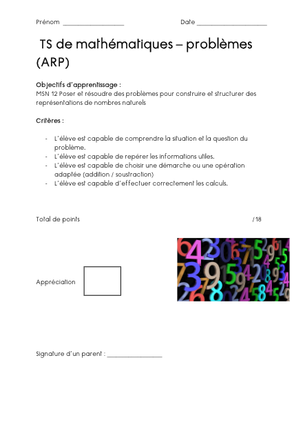 Test significatif ARP ( problèmes) – mathematiques – ressource pédagogique SDMcollective