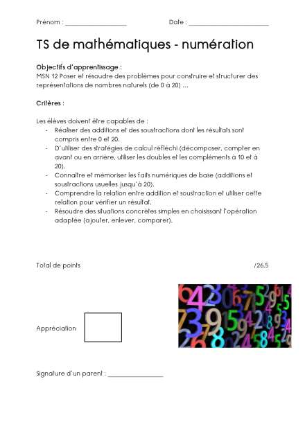 Test significatif – Additions et soustractions (0 à 20) – mathematiques – ressource pédagogique SDMcollective