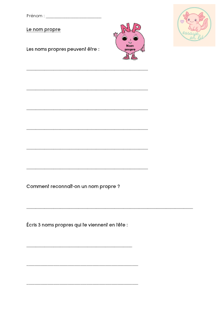 Fiche nom propre / Nom commun – francais – ressource pédagogique SDMcollective