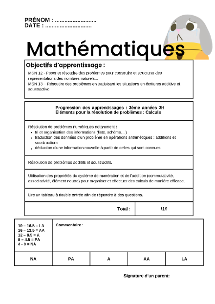 Test significatif – Résolution de problèmes – Maths 3P – mathematiques – ressource pédagogique SDMcollective