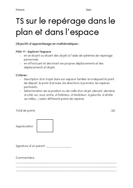 Test significatif – Repérage dans le plan et l’espace – mathematiques – ressource pédagogique SDMcollective