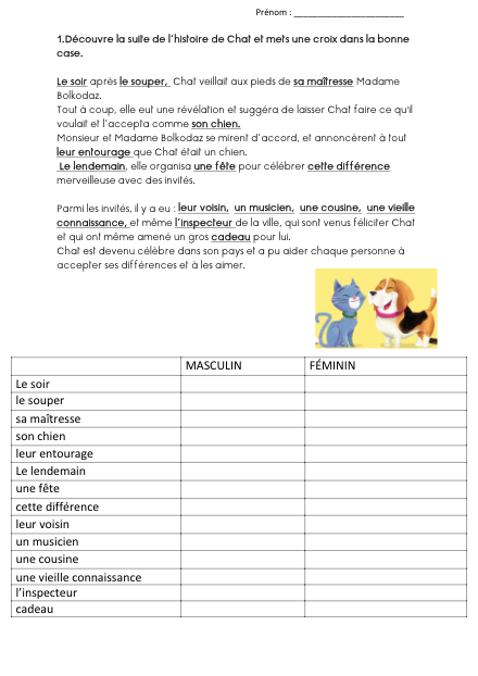Masculin / Féminin – Fiche – francais – ressource pédagogique SDMcollective