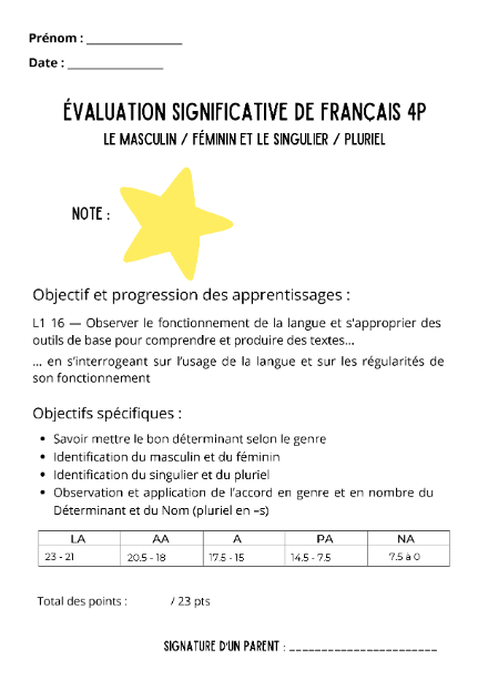 Ts masculin féminin / singulier pluriel 4P – francais – ressource pédagogique SDMcollective