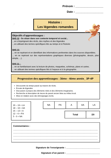 Test significatif – Les légendes – Histoire 4P – histoire – ressource pédagogique SDMcollective