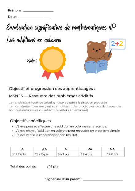 TS mathématiques : additions en colonne 4P – mathematiques – ressource pédagogique SDMcollective