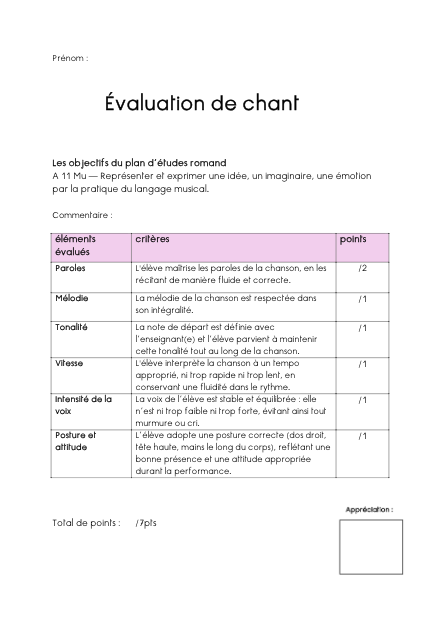 évaluation musique - grille – musique – ressource pédagogique SDMcollective
