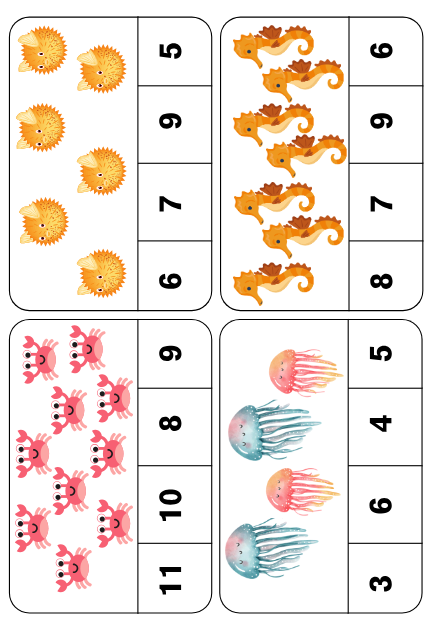 Cartes à pinces 1-20 thème marin – mathematiques – ressource pédagogique SDMcollective