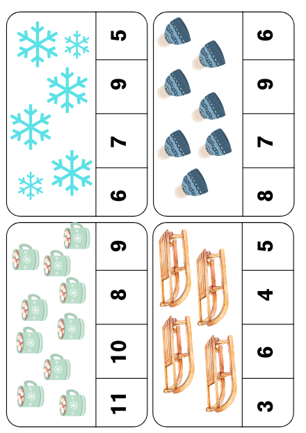 cartes à pinces 1-20 thème hiver – mathematiques – ressource pédagogique SDMcollective