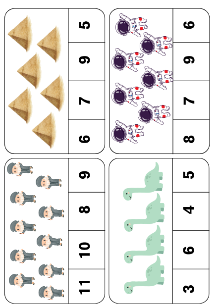Cartes à pinces 1-20 thème voyage dans le temps – mathematiques – ressource pédagogique SDMcollective