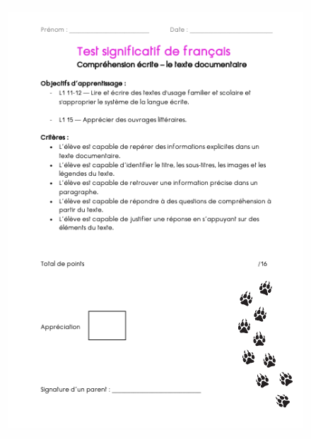 Compréhension écrite ( texte doccumentaire) - le loup – francais – ressource pédagogique SDMcollective