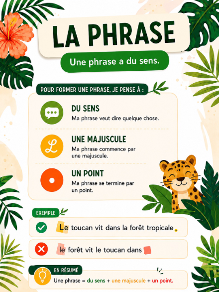 Affiche sur la phrase: point, majuscule, sens – francais – ressource pédagogique SDMcollective