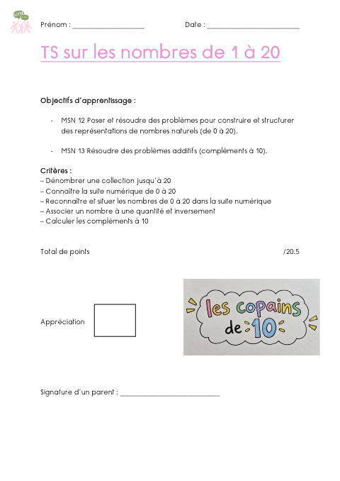 TS sur les nombres de 1 à 20 ( numération) et les opérations de 0 à 20 ( opérations) – mathematiques – ressource pédagogique SDMcollective